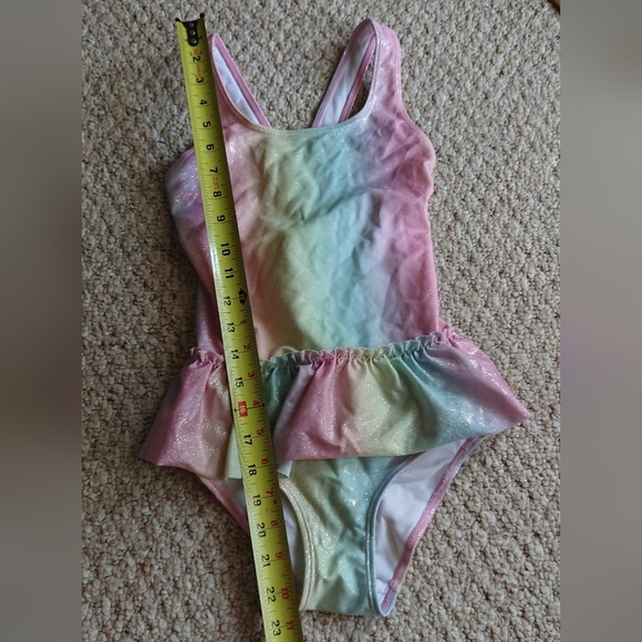 H & M Flounce-trimmed Swimsuit in Shimmer Light pink/ombre Rainbow size 8/10 - Picture 9 of 13